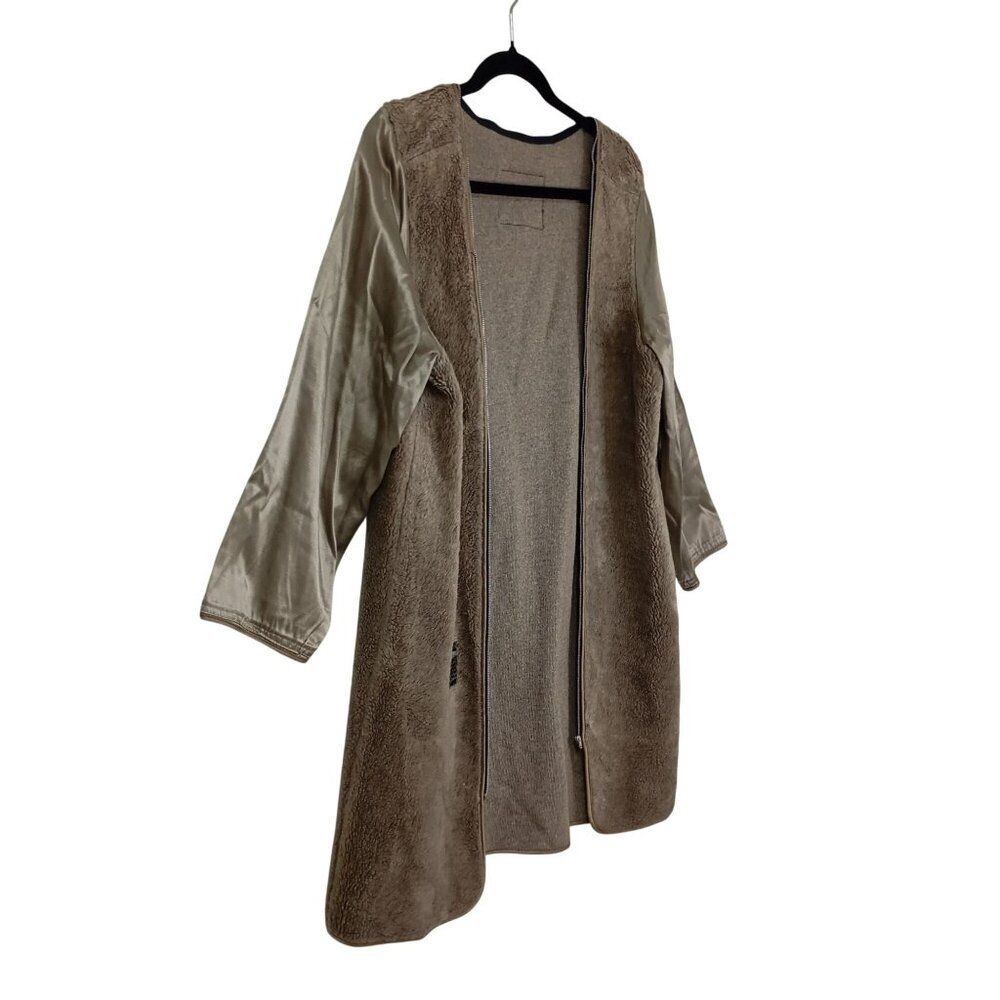 London Fog Maincoat 14R Womens Tan Faux Fur Open Front With Satin Sleeves - Picture 8 of 9